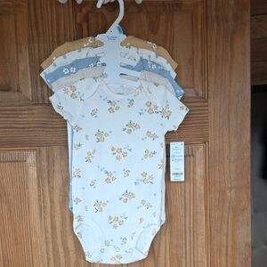 Carter's Cream Floral Short-Sleeve Bodysuit Set with Blue and Mustard Accents
